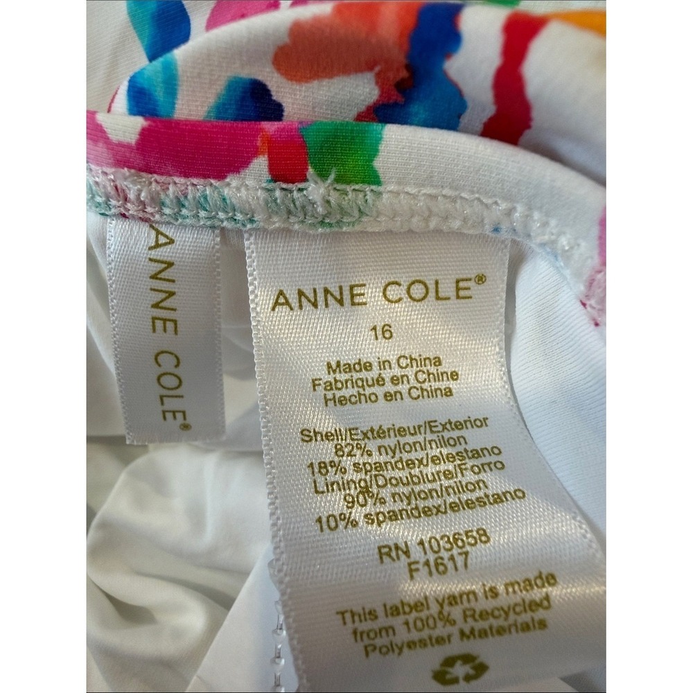Anne Cole Womens Floral V-Neck Shirred One Piece Swimsuit White Multi Size 16 - Picture 3 of 8